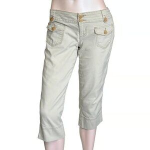 Lei Y2K Capris Womens 5 Beige Cotton Spandex Button Accents Pocket Detail